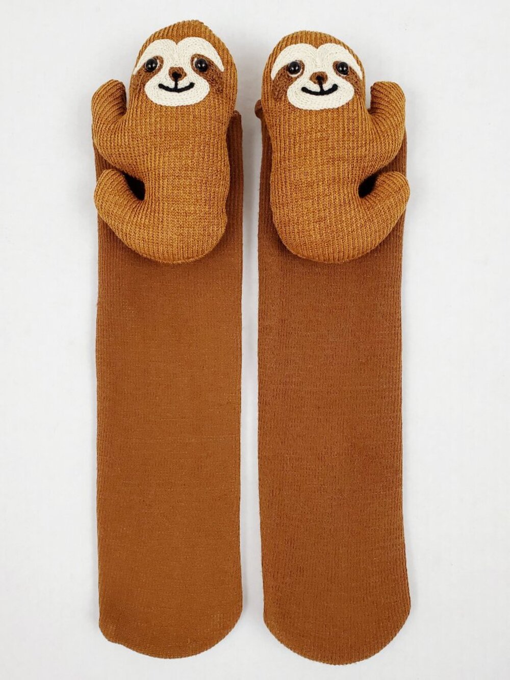 Kids 3D SLOTH Knitted Brown Fleece Hug Socks Embroidered Stuffed Plush Figure